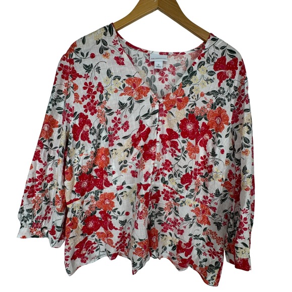 Liz Claiborne Womens Floral Button Top Size 1x Balloon Sleeve V Neck Cottagecore - Picture 5 of 7